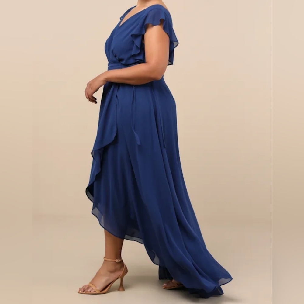 Lulus Ravishing Charm Dark Blue Ruffled Wrap High-Low Maxi Dress - Picture 4 of 14